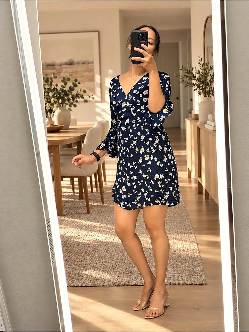 Lovestitch Floral Mini Dress in Blue & White